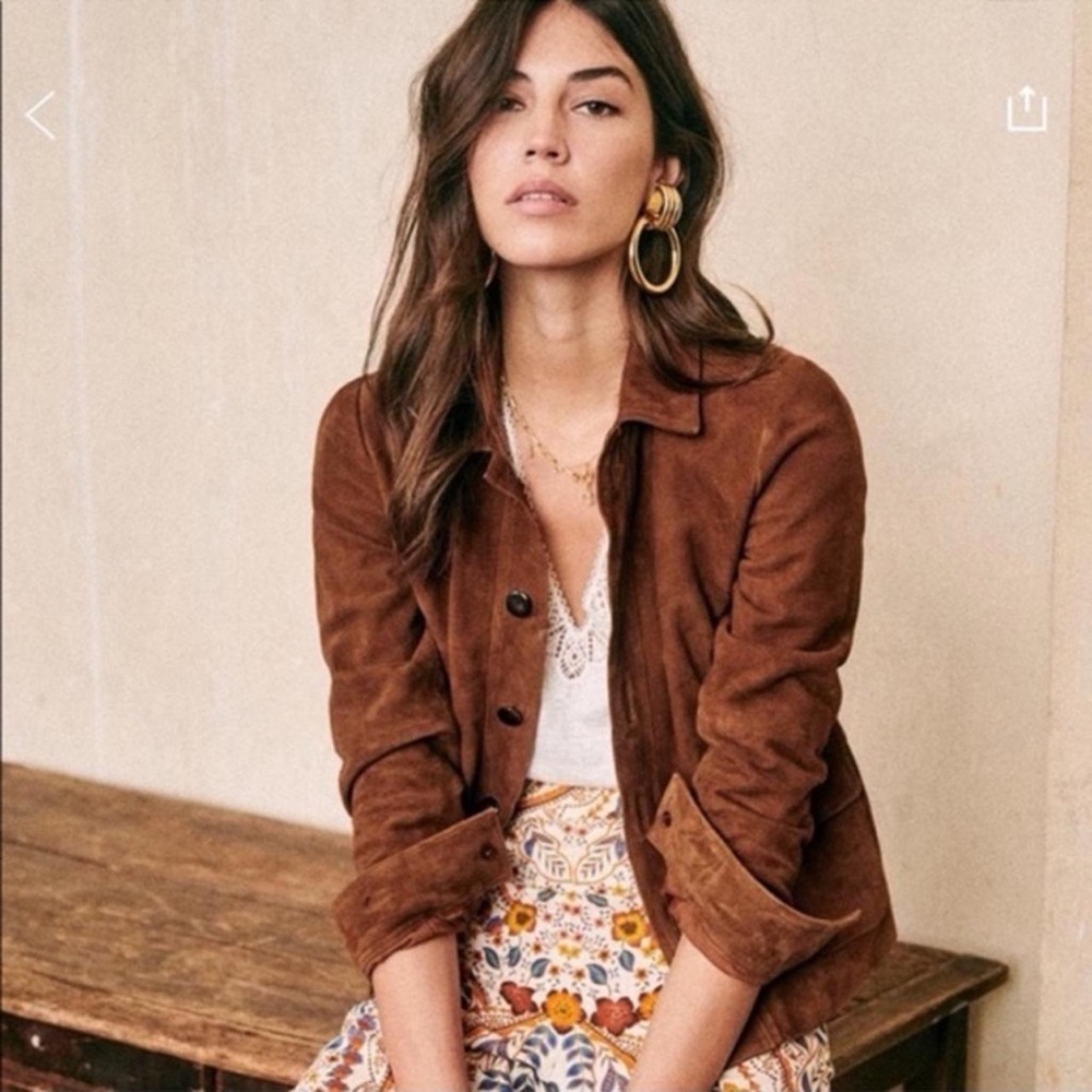 Sézane Chestnut Brown Suede Button-Front Jacket